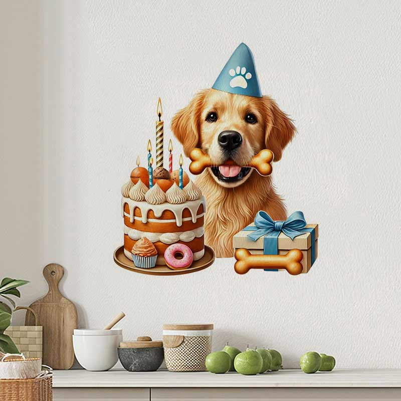 생일 축하합니다 골든 리트리버 애완견 벽 스티커 침실  - Pvc Panel Background 리뷰 및 가격