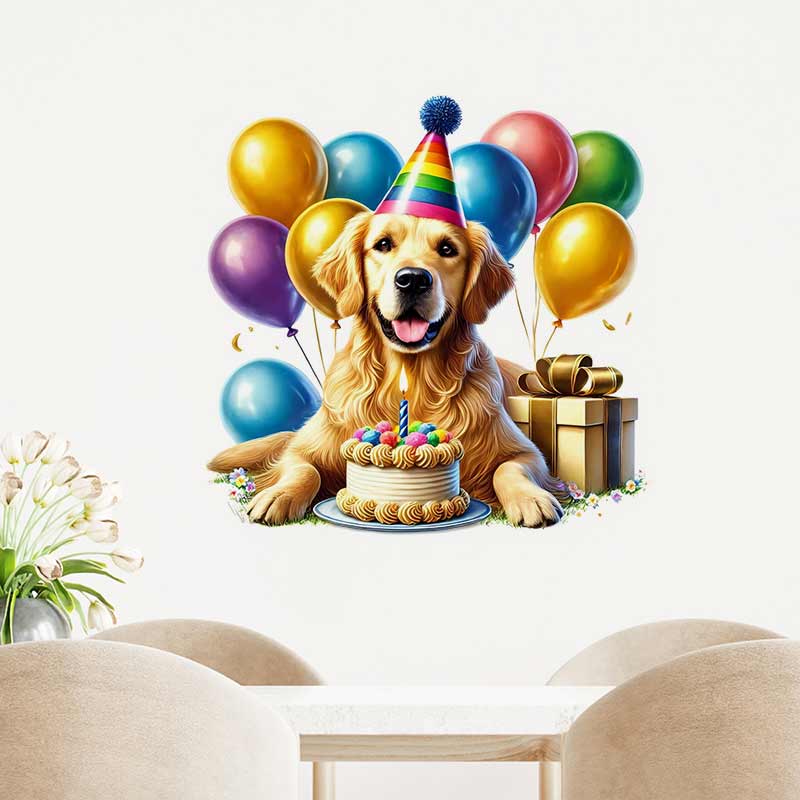 생일 축하합니다 골든 리트리버 애완견 벽 스티커 침실  - Pvc Panel Background 리뷰 및 가격